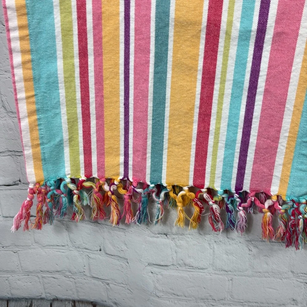PIER 1 Pastel Striped Table Runner with Fringe Bottom 14